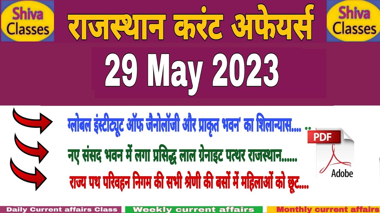 29 May 2023 Rajasthan Current Affairs in Hindi ||Reet,Cet, 2nd grade ...