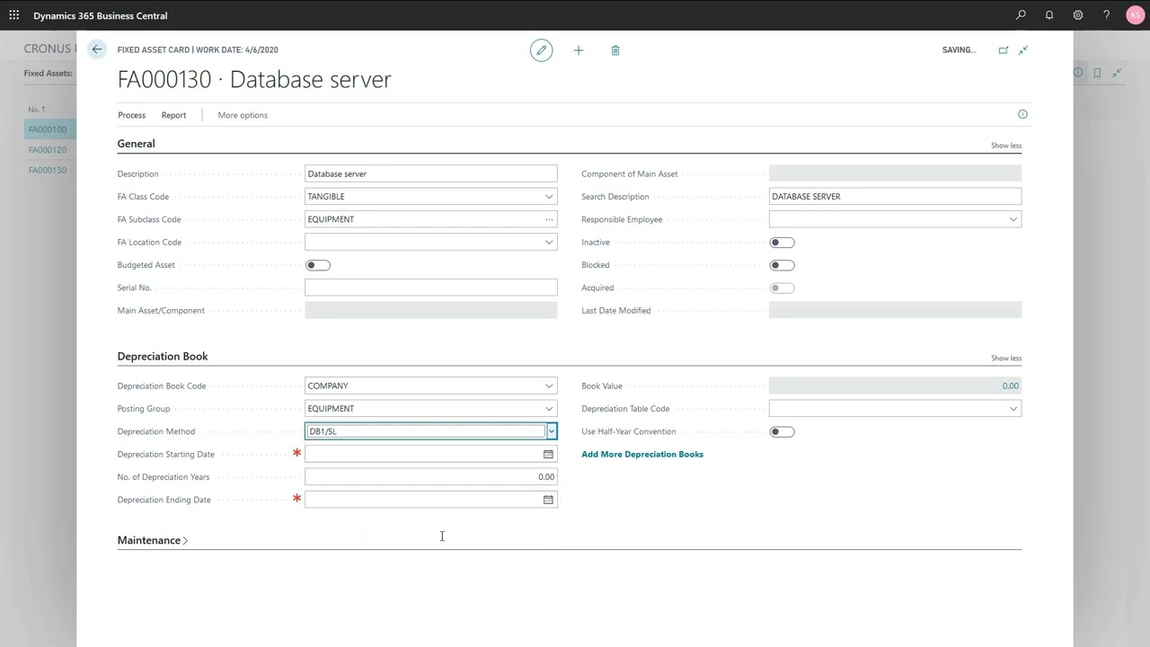 Dynamics 365 Business Central — как настроить метод амортизации основных средств