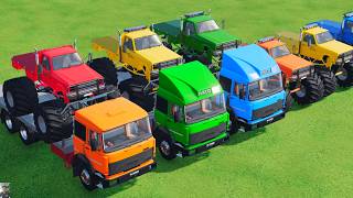 Transporting monster trucks Double Flatbed Trailer truck vs monster truck Game Farming Simulator 22 screenshot 1