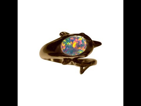 Dolphin Opal Ring 14k Yellow Gold - 6007  | FlashOpal