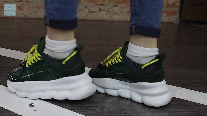 Versace chain reaction on feet in Black unboxing 
