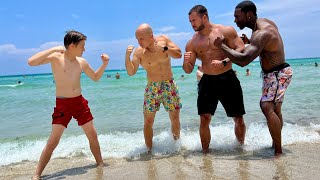 World strongest kid vs Bodybuilders in Miami Beach