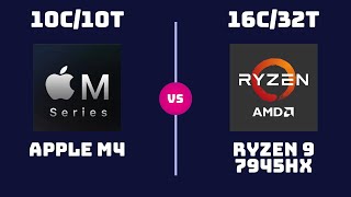 Apple M4 (10-Core) vs AMD Ryzen 9 7945HX – CPU Comparison (Performance & Efficiency Tests)