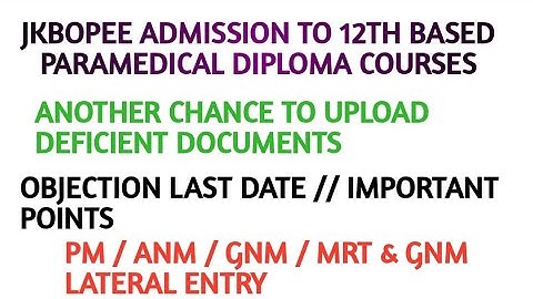 jkbopee 12th based paramedical diploma courses ll Merit list ll Important Update