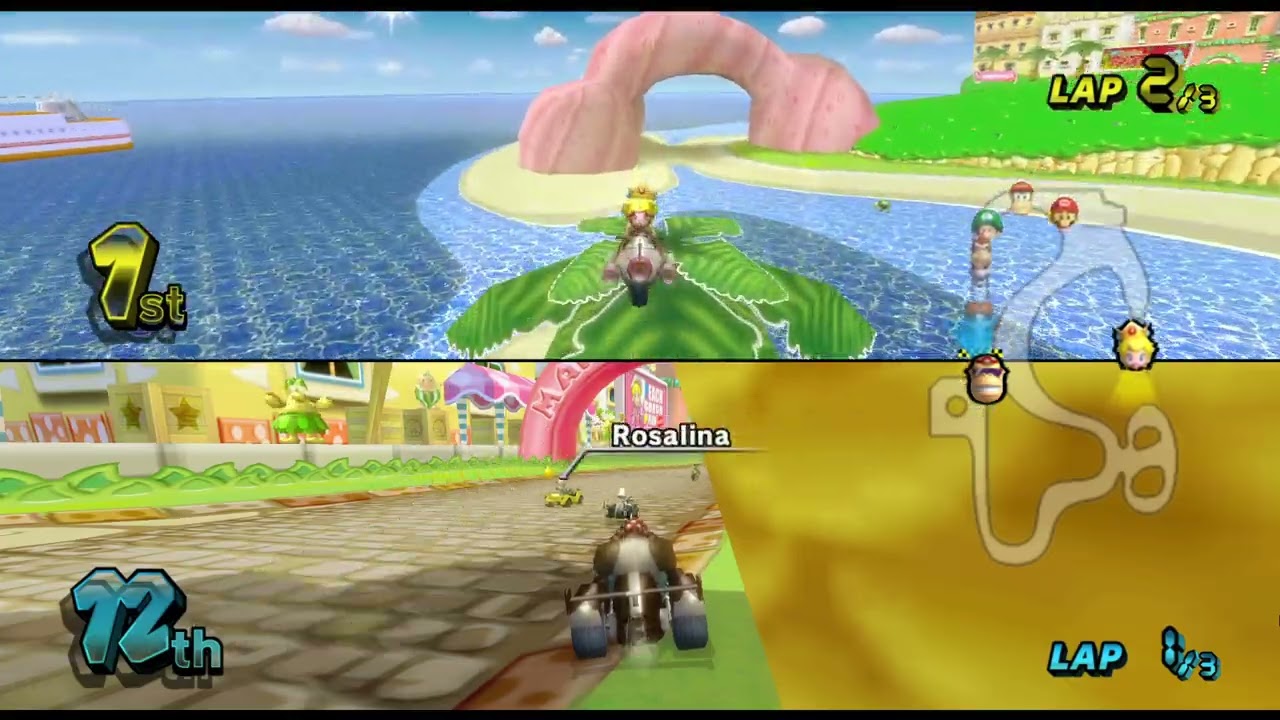 Mario Kart Wii Funky Kong Loses to Baby Peach in GCN Peach Beach