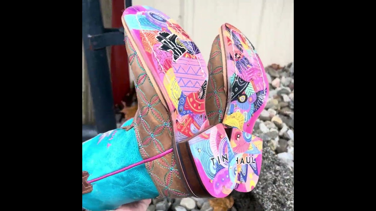 Tin Haul Twister Turquoise and Pink Square Toe Boot
