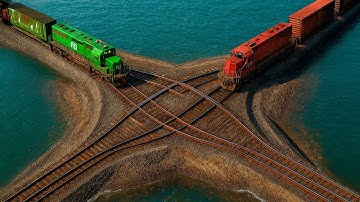 Colorful Train vs Train vs Double Wide Impossible Weird Rail Track Crossing Deepwater | BeamNG.drive