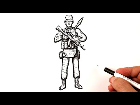 Soldier outline drawing Tutorial | How to draw a cartoon soldier very easy  | cartoon soldier - YouTube