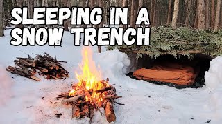 Sleeping in a Snow Trench - Winter Camping Bushcraft Shelter