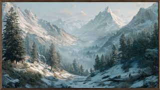 Silent Winter Valley Pine Trees And Snowy Mountains | Still Art Screen Saver | 4K screenshot 4