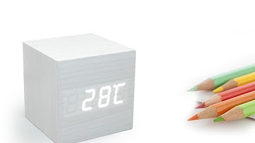 Cube Wood Grain LED Alarm Digital Clock with Thermometer