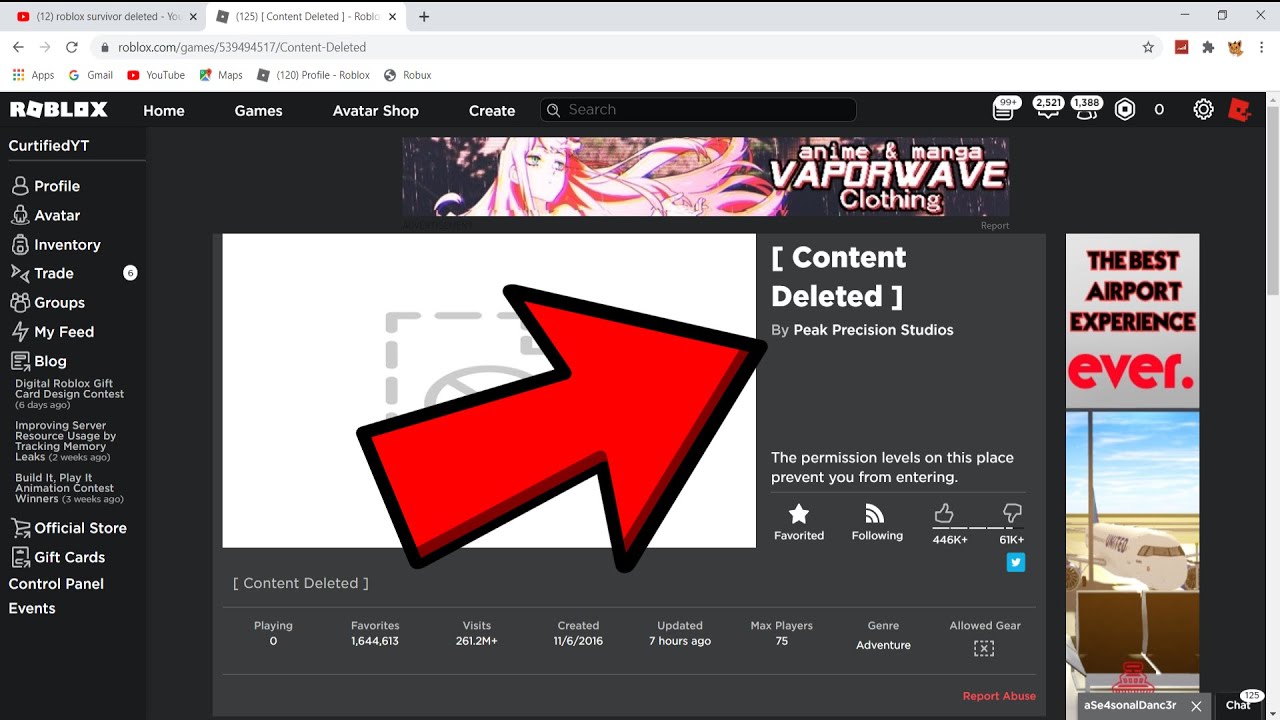 Roblox Survivor Was Deleted Youtube - content deleted roblox profile