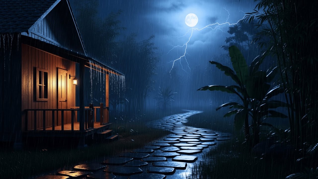Rain Sound for Sleeping ⚡ Thunder Crashing Over Cabin | Deep Sleep Ambience