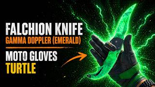 Falchion Knife Gamma Doppler (Emerald) + Moto Gloves Turtle CS2 Combo Showcase