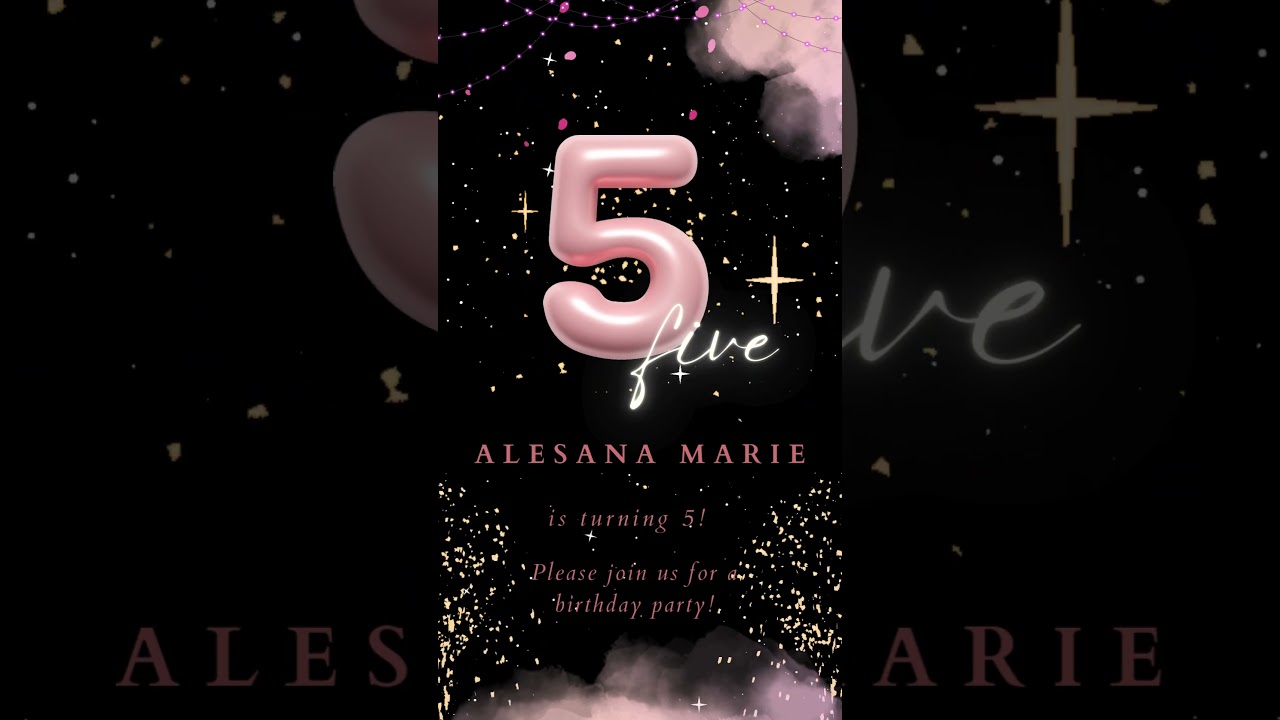 Black Pink 5th Birthday Video Invitation 