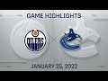 NHL Highlights | Oilers vs. Canucks - Jan 25, 2022