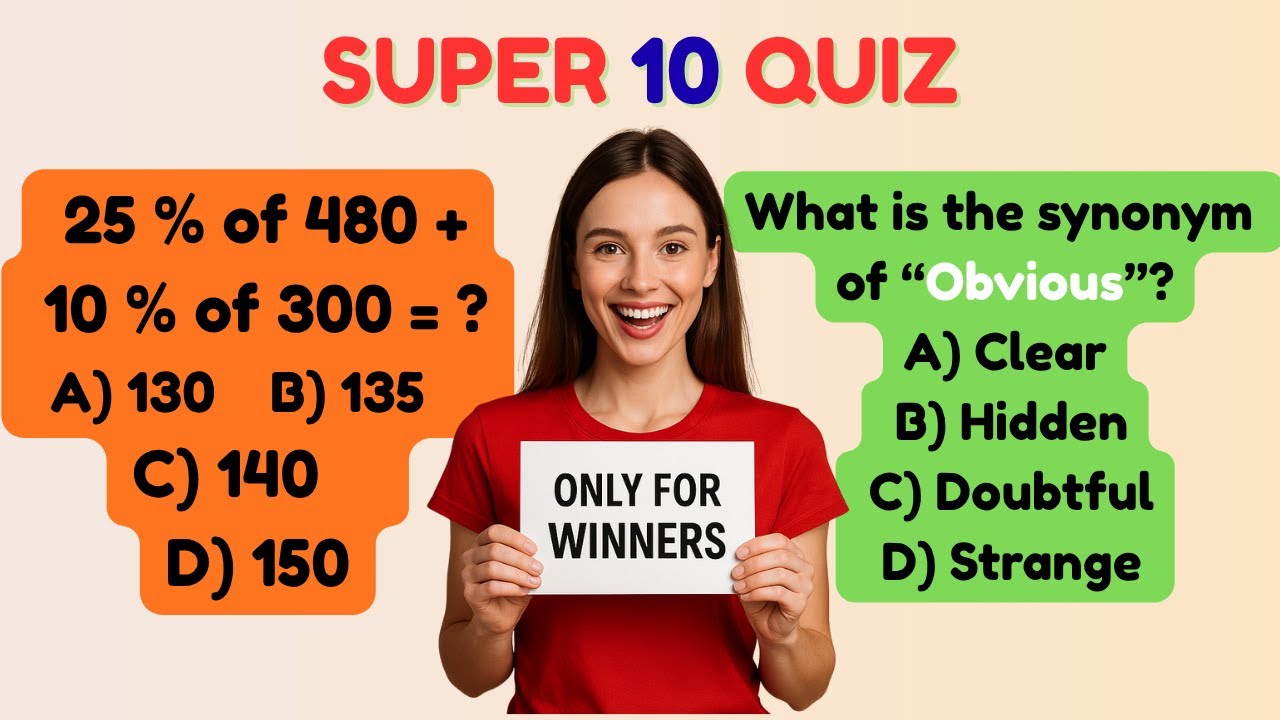 39.Super 10 Quiz Challenge | GK, English, IQ, Math & Puzzle | Can You Score 10/10? 💡 (Episode 39)