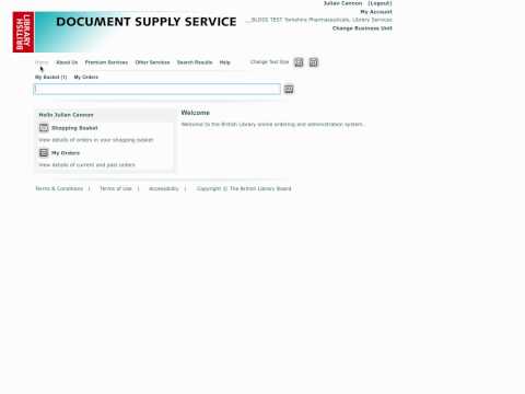 Document Supply Service: Log-in and Menus