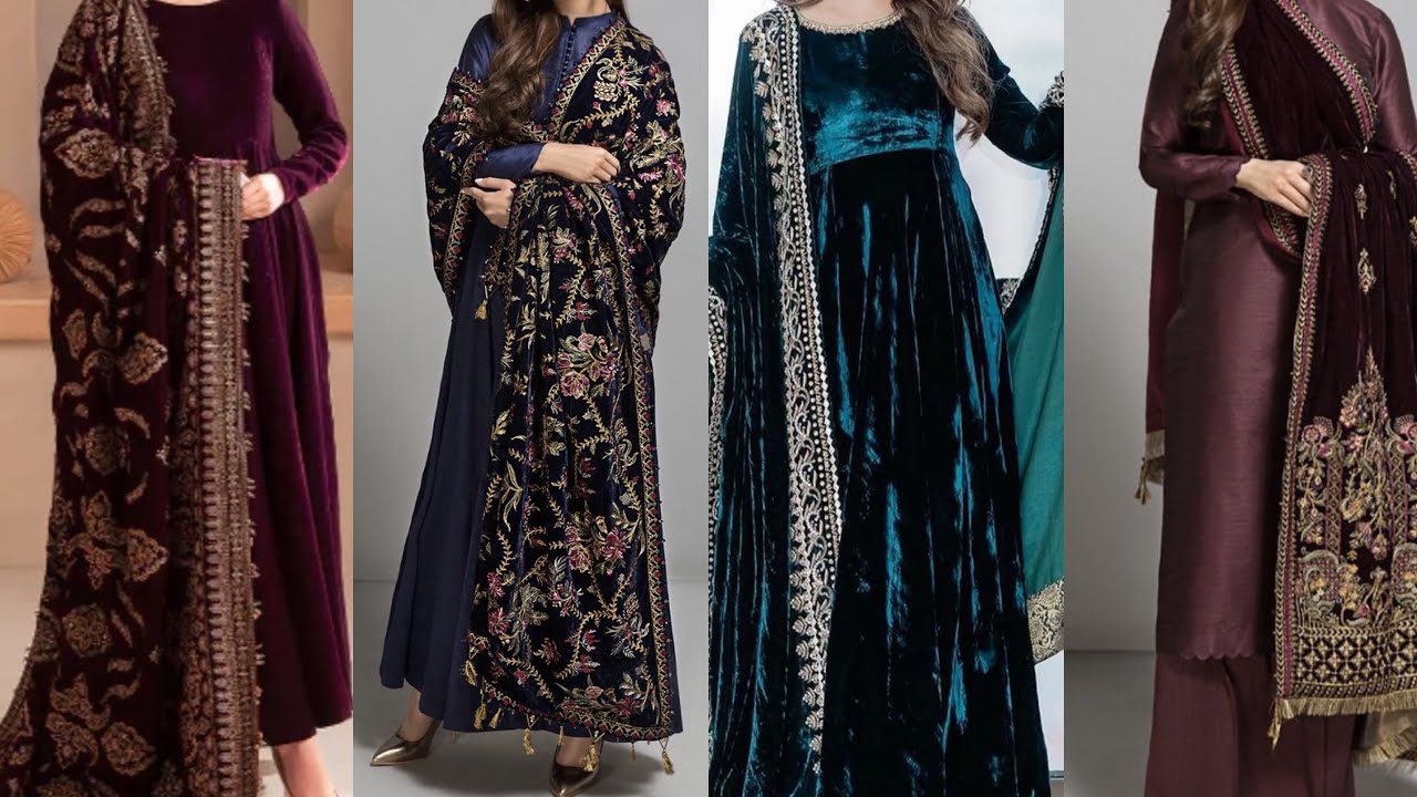 Latest Plain velvet suits with Shawl Designs|Plain Velvet suit with Shawl Designs|Velvet suits