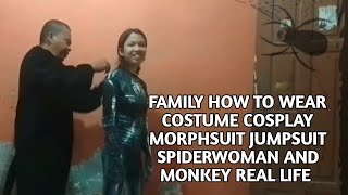 Family How To Wear Costume Cosplay Morphsuit Jumpsuit Spiderwoman And Monkey Real Life