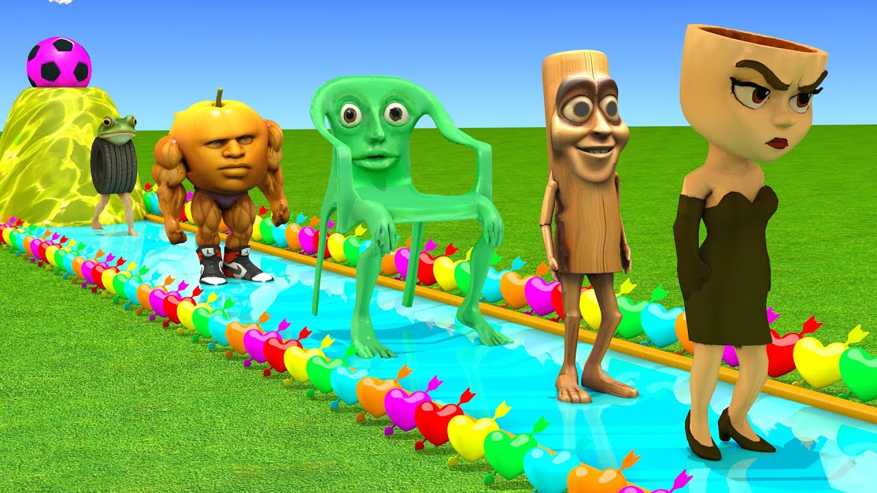 Длинная горка с коровой, слоном, гориллой, бегемотом, тигром, 3D-игра с животными, забавные 3D-жи...