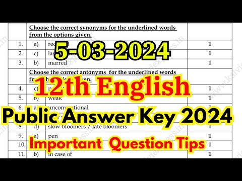 12th english public question paper 2024 answer key 