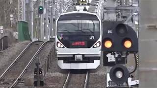 ダイヤ改正後、臨時列車で久しぶりの営業運転に就いた、E257系運用「あずさ」73号。(警笛、M・H有り)