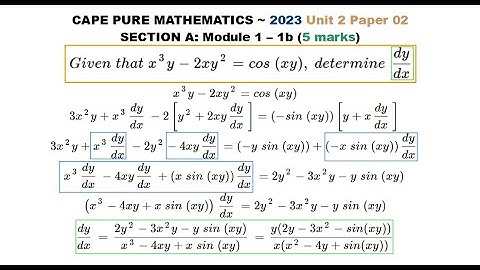 CXC/CAPE Pure Maths (U2+P2) ~ Implicit Derivative ~ 2023-1b