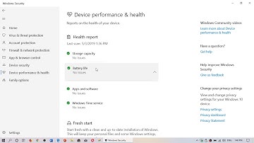 Windows 10 Device health and performance battery life settings