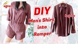 Refashion DIY Men's Shirt into Romper Jumpsuit / ファッション 古着リメイク服 / 옷리폼 / COSTURAㅣmadebyaya