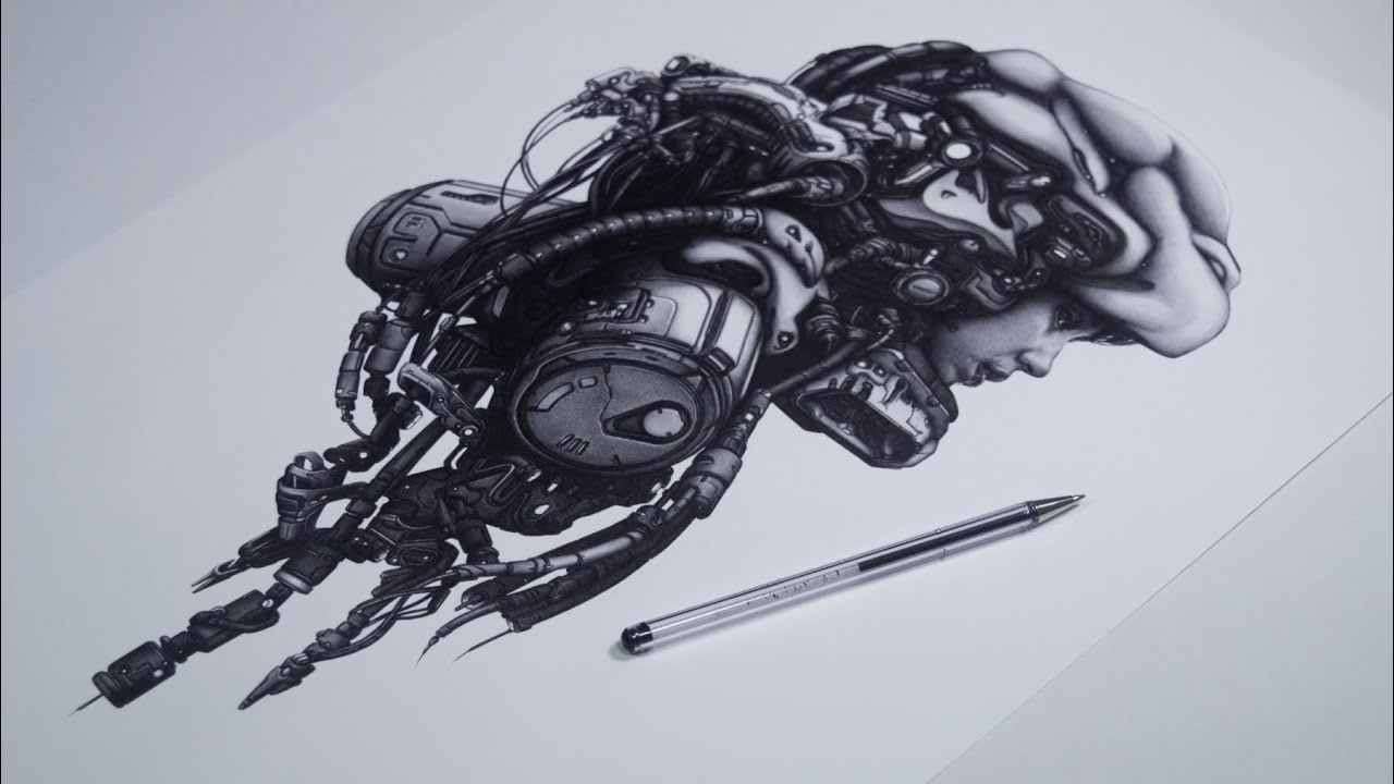 TimeLapse drawing · Ballpoint Pen cyberpunk · BioHack Series - YouTube