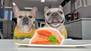 Dogs Cooks Salmon With Little Sister | Funny Taste Test