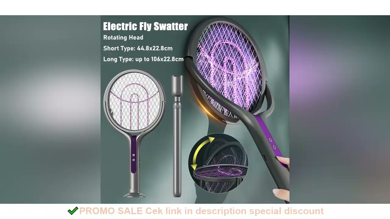 NEW USB Electric Fly Swatter Extendable Mosquito Swatter with Rotating Head 2 in 1 Mosquito Trap Lig