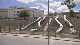 La primera fase del futuro parque de toboganes de Marchena muy avanzada