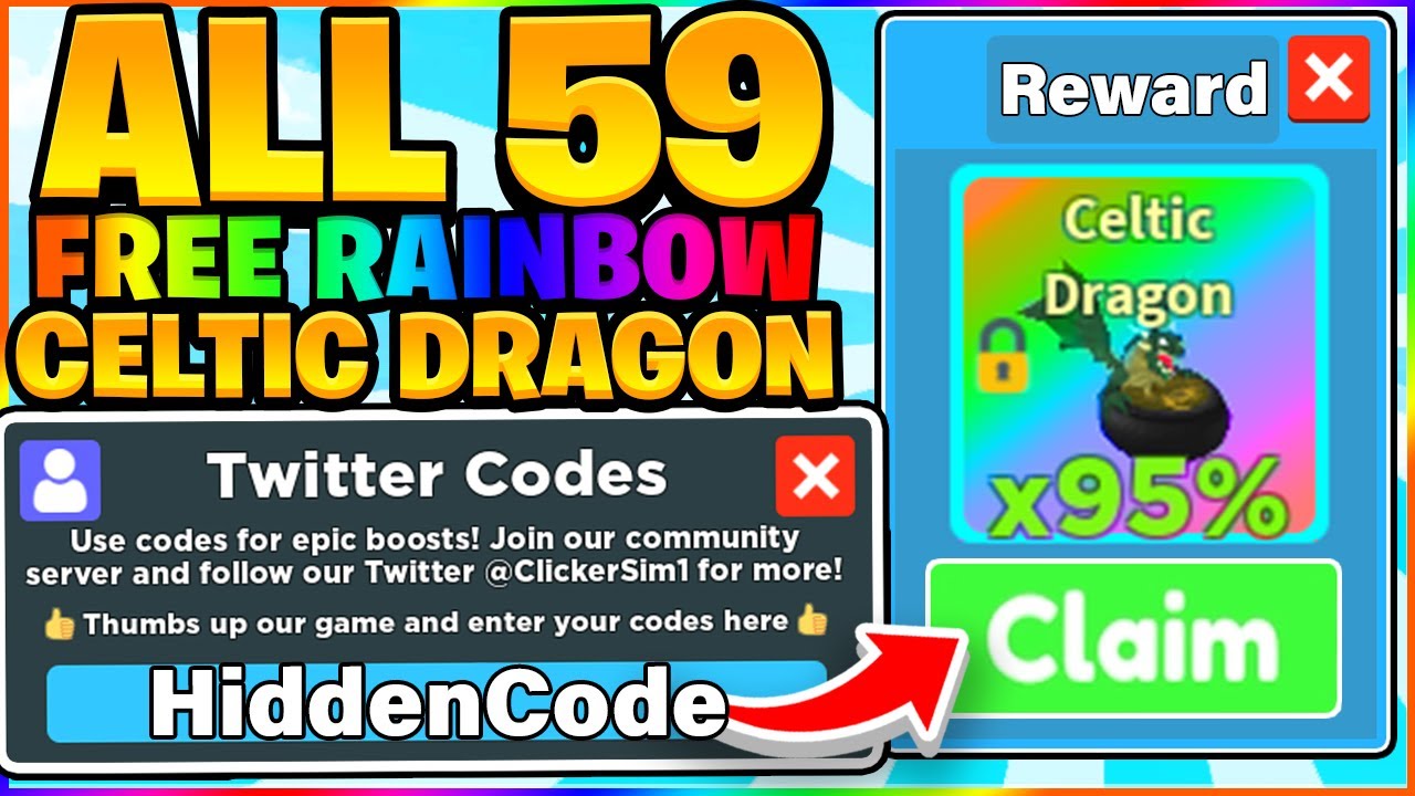 ALL 59 FREE RAINBOW CELTIC DRAGON CODES IN ROBLOX CLICKER SIMULATOR 