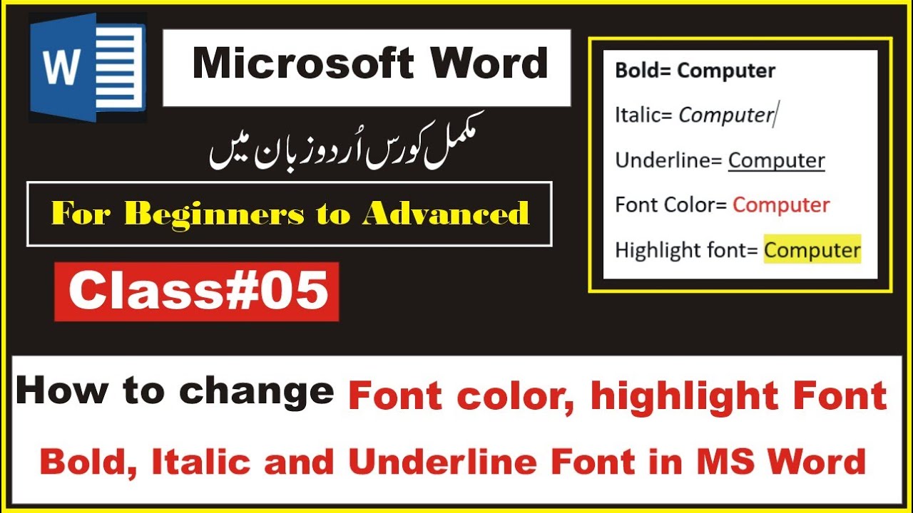 How to change Font color, Highlight Font, Bold, Italic and Underline Font in MS Word