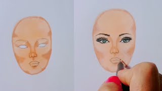 طريقة سهلة جداااا لرسم وتلوين الوجه بأقلام ماركرالدرس22 من سلسلة رسم وجه عارضة أزياء خطوة خطوة