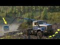 Spintires SnowRunner - Tayga 6436 Crane Pull Out - KHAN Lo4F Stuck In Small Lake