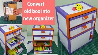 In this video, we will see how to convert your old cardboard boxes into cardboard DIY desk organizer with three cardboard box 
