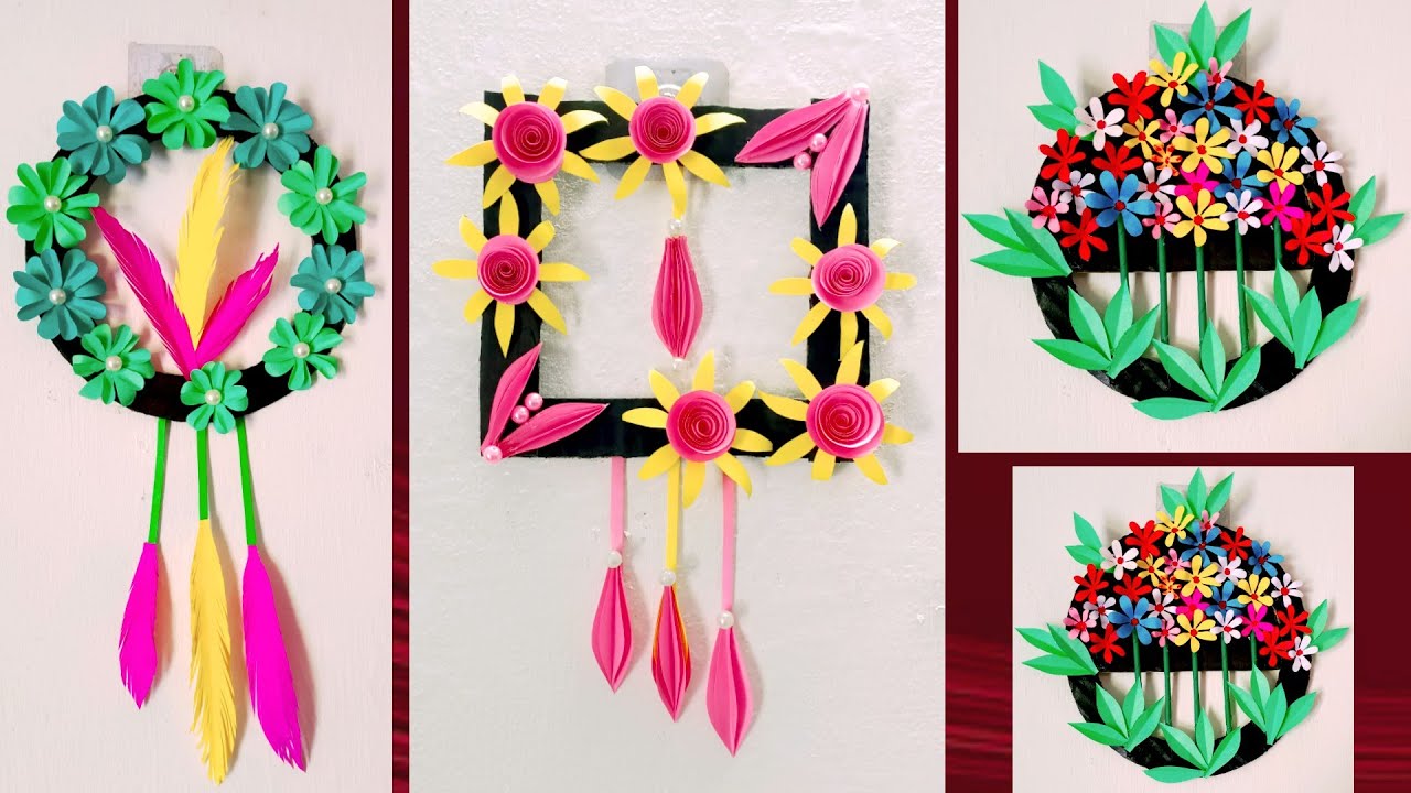3 Beautiful Paper  Wall Hanging Ideas - Flowers Wall Hanging Using A4 Paper Sheet 