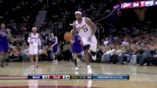 LeBron James steal and hammers down a windmill slam dunk vs Sacramento Kings