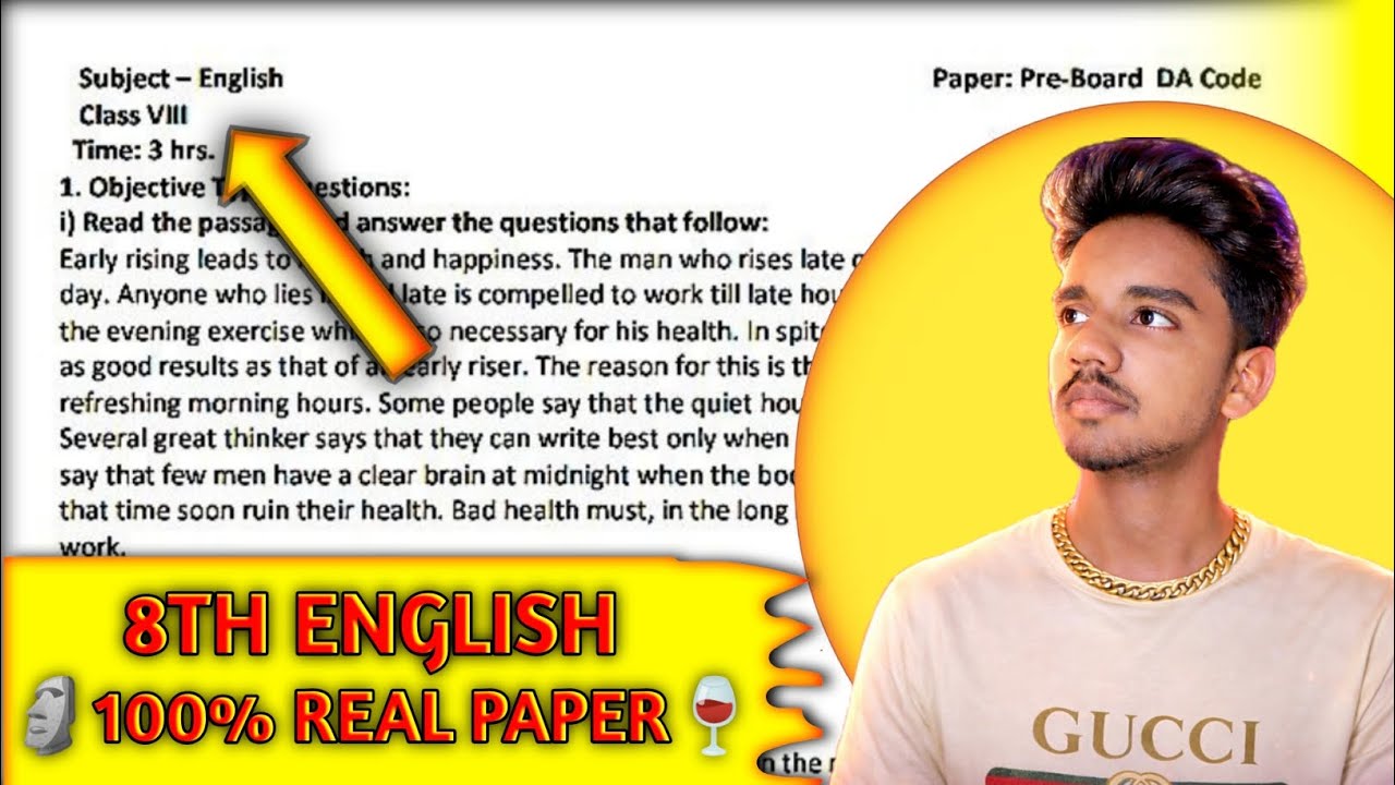🗿Class 8th English Pre Board Paper 2026🍷 Full Real Paper 🥵 16/1/2026 Real Paper ⚰️