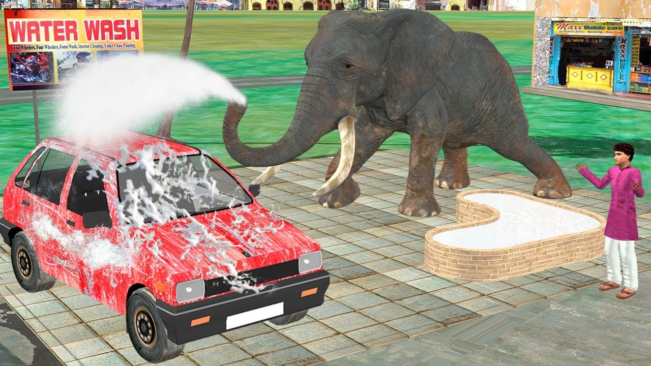 हाथी कार वॉश Elephant Car Wash Funny Comedy Video Hindi Kahaniya Stories