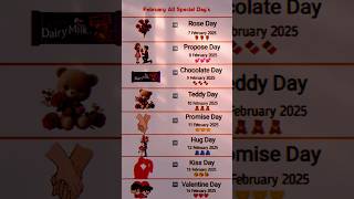 February All Special Days 🤩 | #february #roseday #proposeday #hugday #teddyday #trending #lovestatus