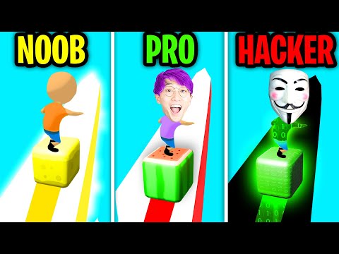 Can We Go NOOB vs PRO vs HACKER In CUBE SURFER!? (ALL LEVELS!)