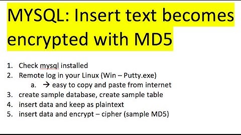 MySQL insert encrypt text with md5