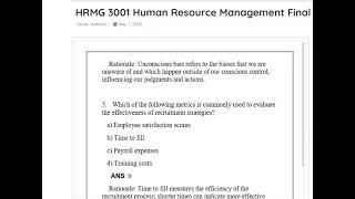 HRMG 3001 Human Resource Management Final Exam (Qns & Ans) 2026