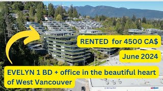 Rent the EVELYN at PARK ROYAL with 1 BD + office in the beautiful heart of the West Vancouver