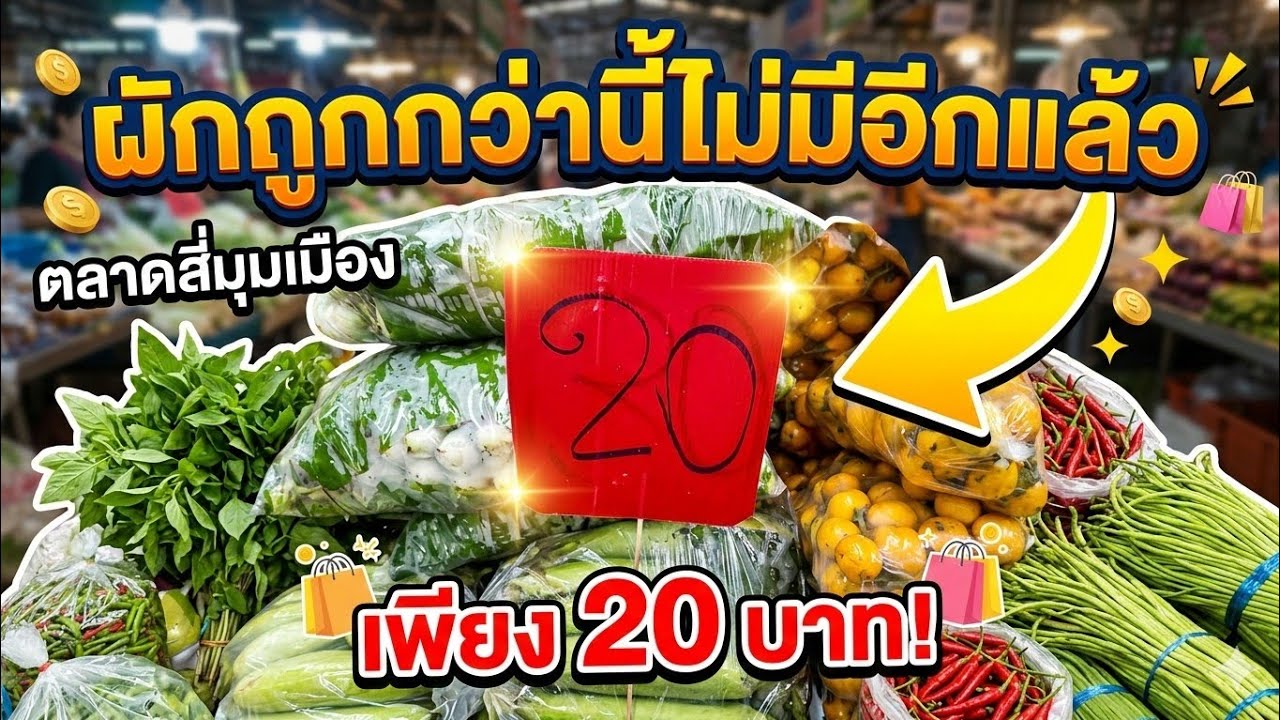 อัปเดต ผักที่ตลาดสี่มุมเมืองจะถูกขนาดไหน!