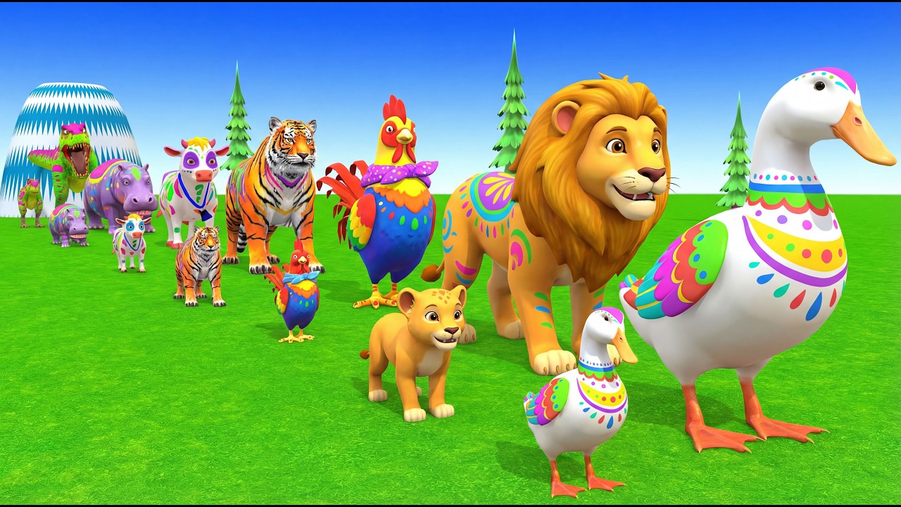 Epic Animal Slide Challenge! 🐘🦍 3D Race with Cow, Gorilla, Hippo & Tiger!